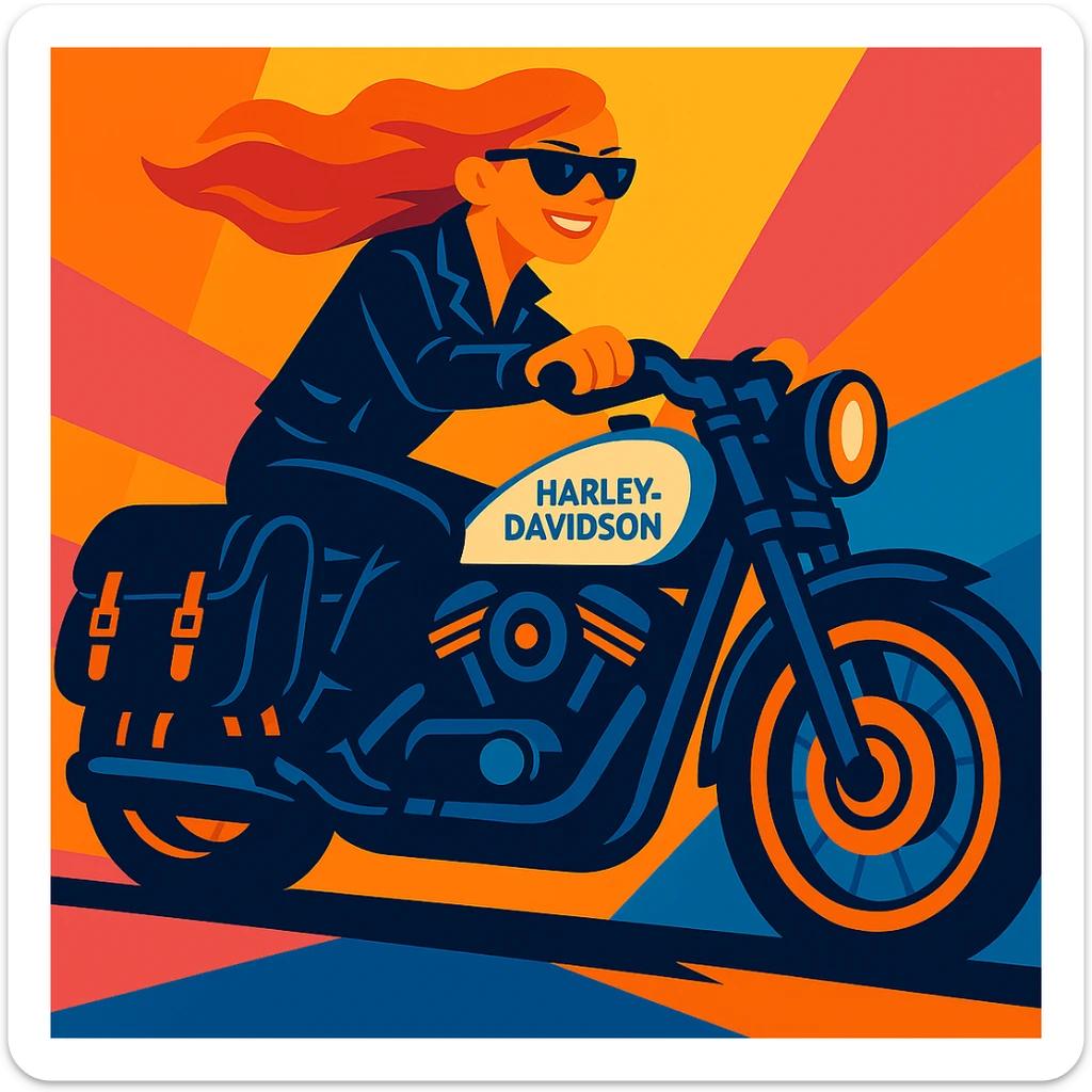 Add black leather saddle bags to the motorcycle, keep the vibrant toon style and all original details. sticker