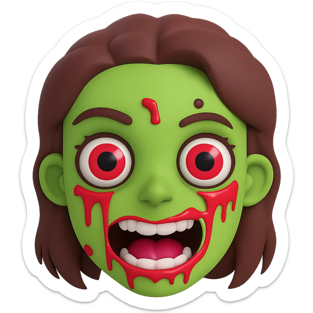 Make the female zombie's skin green, keep the original style exactly as is, no background. sticker