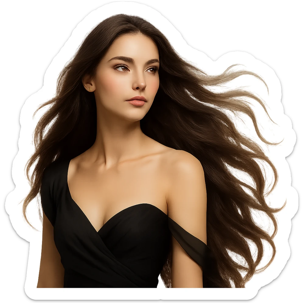 beautiful woman with long flowing hair and elegant features sticker