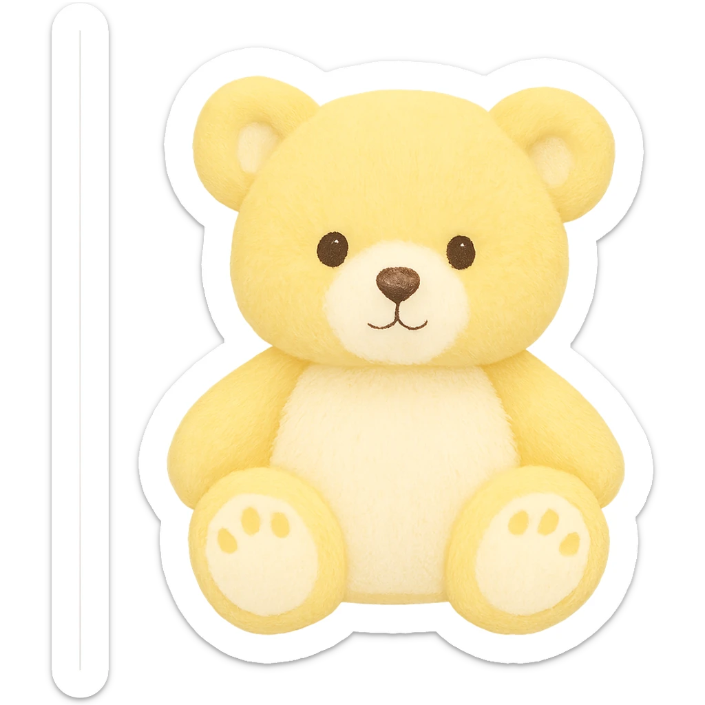 Change the teddy bear's fur to yellow and white, keep it soft and plush, no shadows, flat lighting, no background. The style should maintain the original look of the teddy bear. sticker