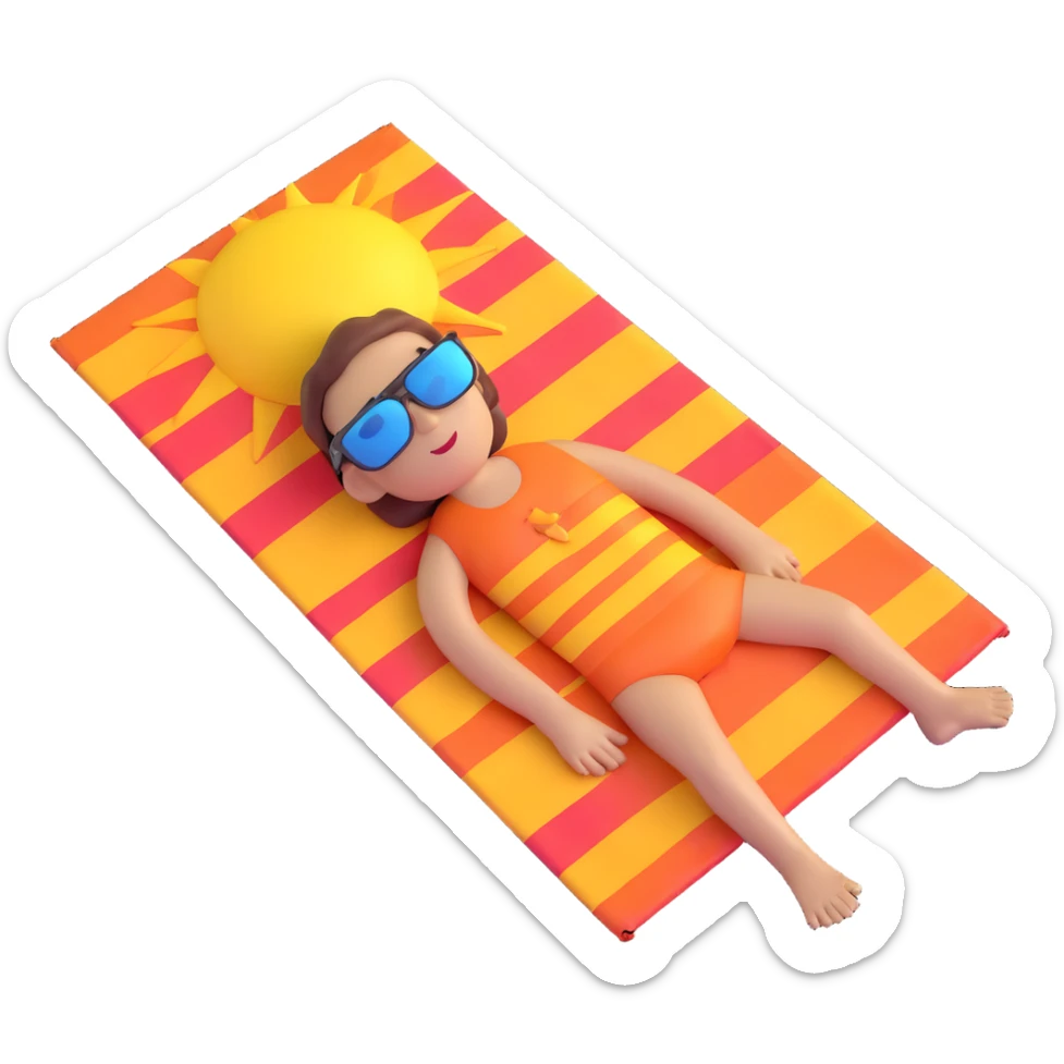 person sunbathing on a Miami beach towel wearing sunglasses with sun overhead sticker