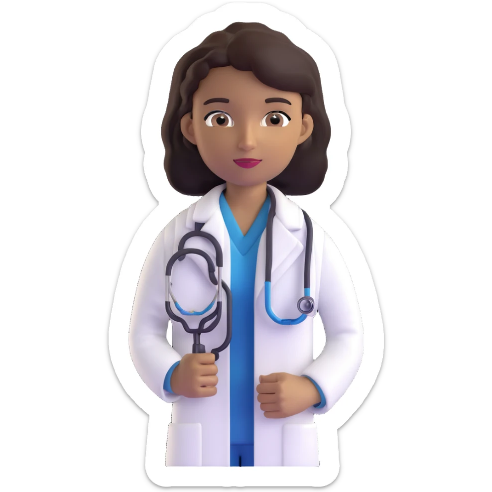 mature 60 year old doctor with stethoscope, dark brown hair, medium-dark tan skin tone, cinnamon skin, professional looking but not elderly sticker
