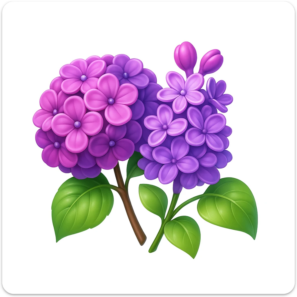 3D iOS style emoji with purple flowers and green leaves sticker