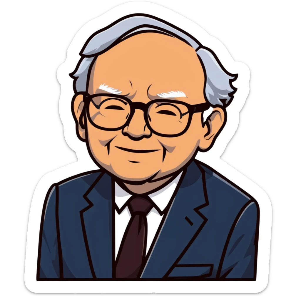 cartoon sticker style portrait of Warren Buffett, glasses, suit sticker