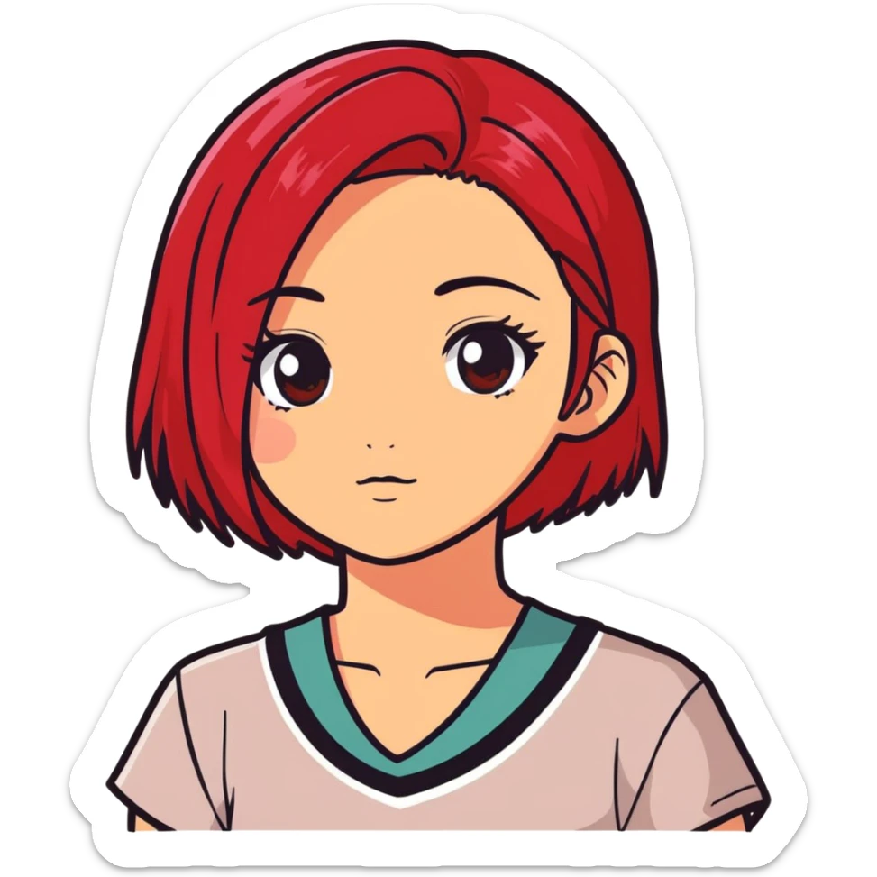 Morena girl with red dyed hair and black eyes sticker