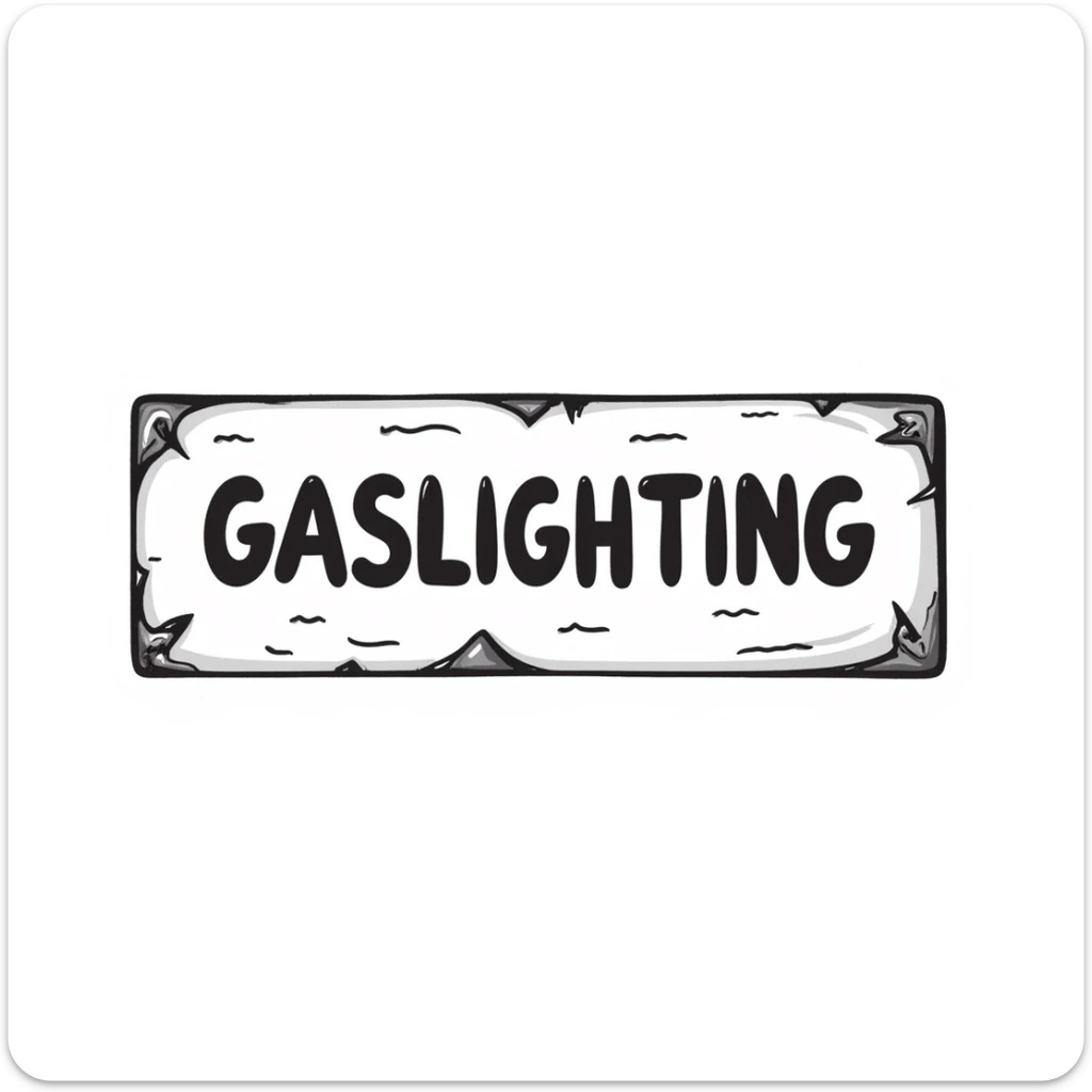 a hand-drawn sketch of a sign that says 'Gaslighting', black and white sticker