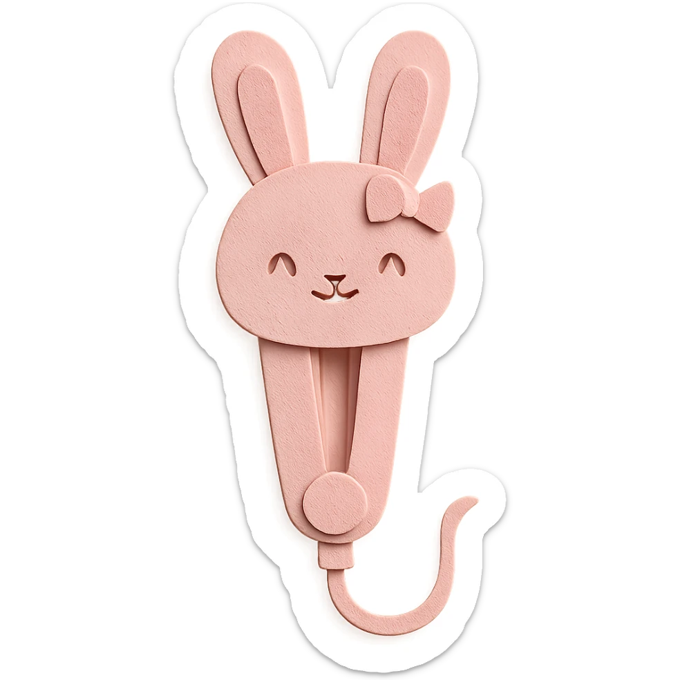 chibi hair straightener-bunny hybrid, tiny bow, gentle happy face, soft pink, full-body sticker