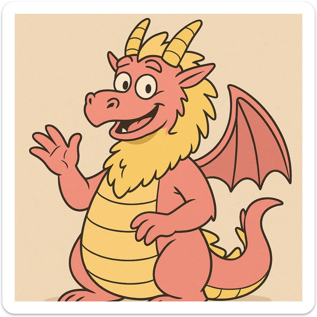 pink friendly dragon with some yellow fur, consistent style, cartoonish, friendly expression sticker