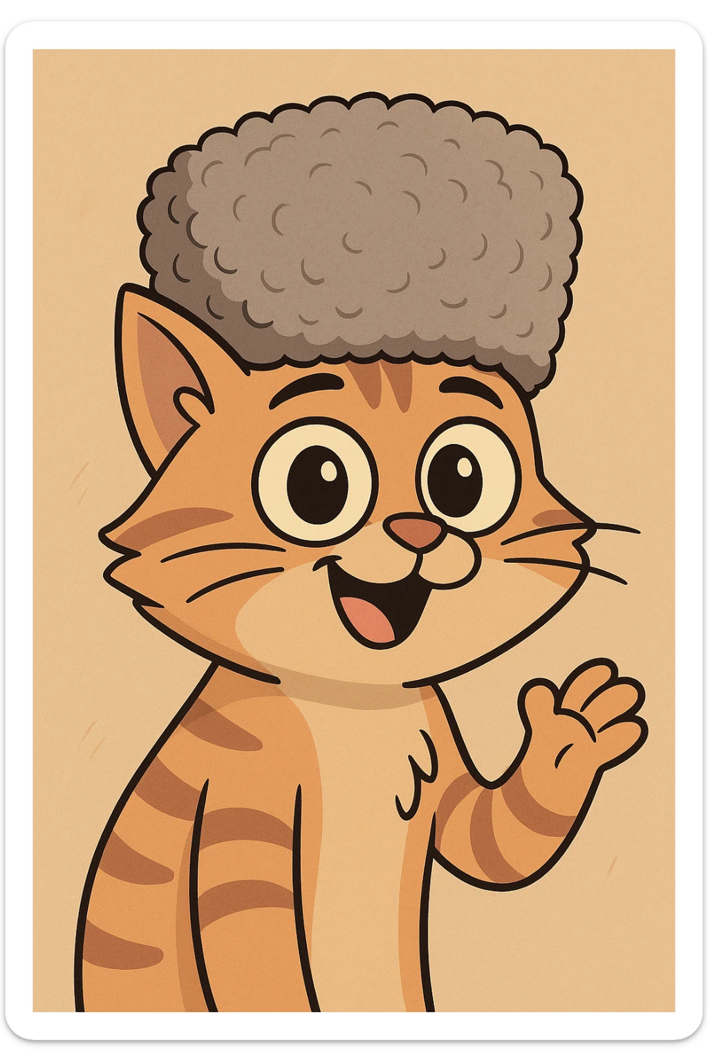cat wearing a papakha, cartoon style, big eyes, playful expression sticker