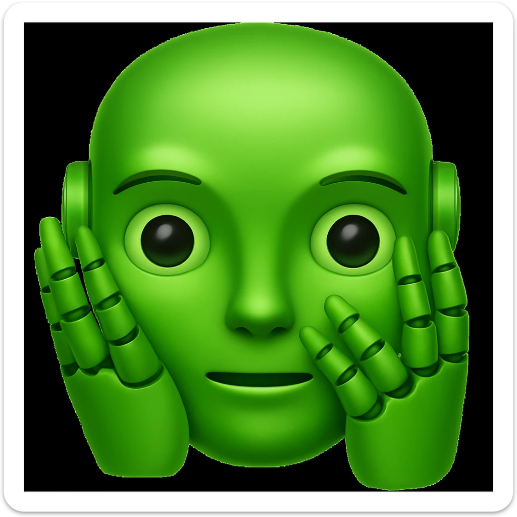 Change the robot to green in the style of apple emojis, focusing on concise and clear color change to green. sticker