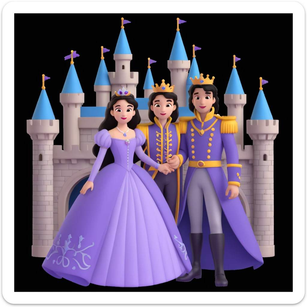 prince and princess disny dress close up photo in castle sticker