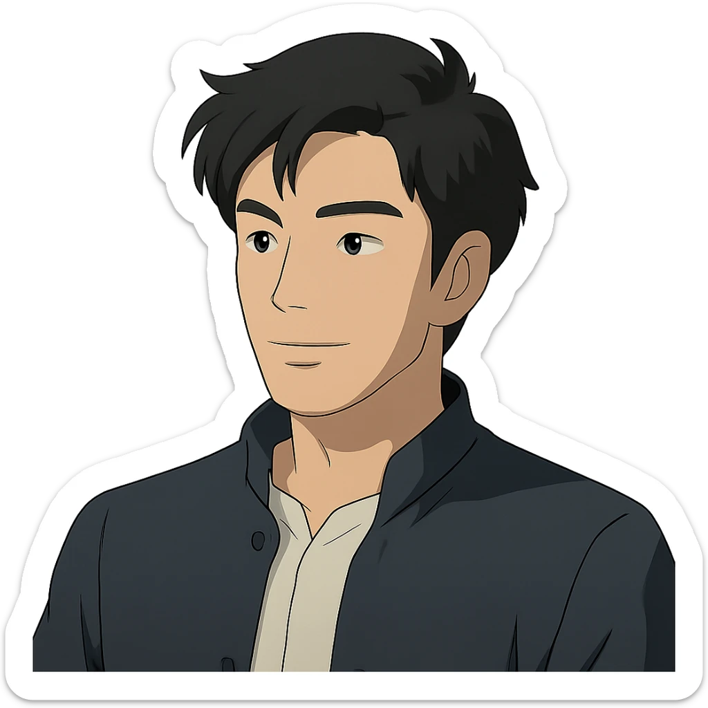 ghibli style portrait of a black haired handsome Chinese man sticker