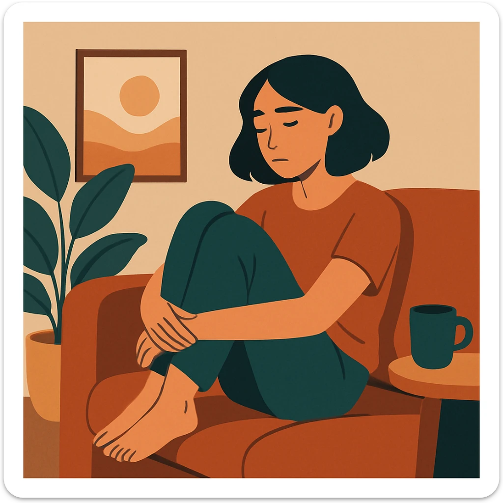 modern flat-toon style illustration of a woman relaxing alone with an introspective vibe sticker