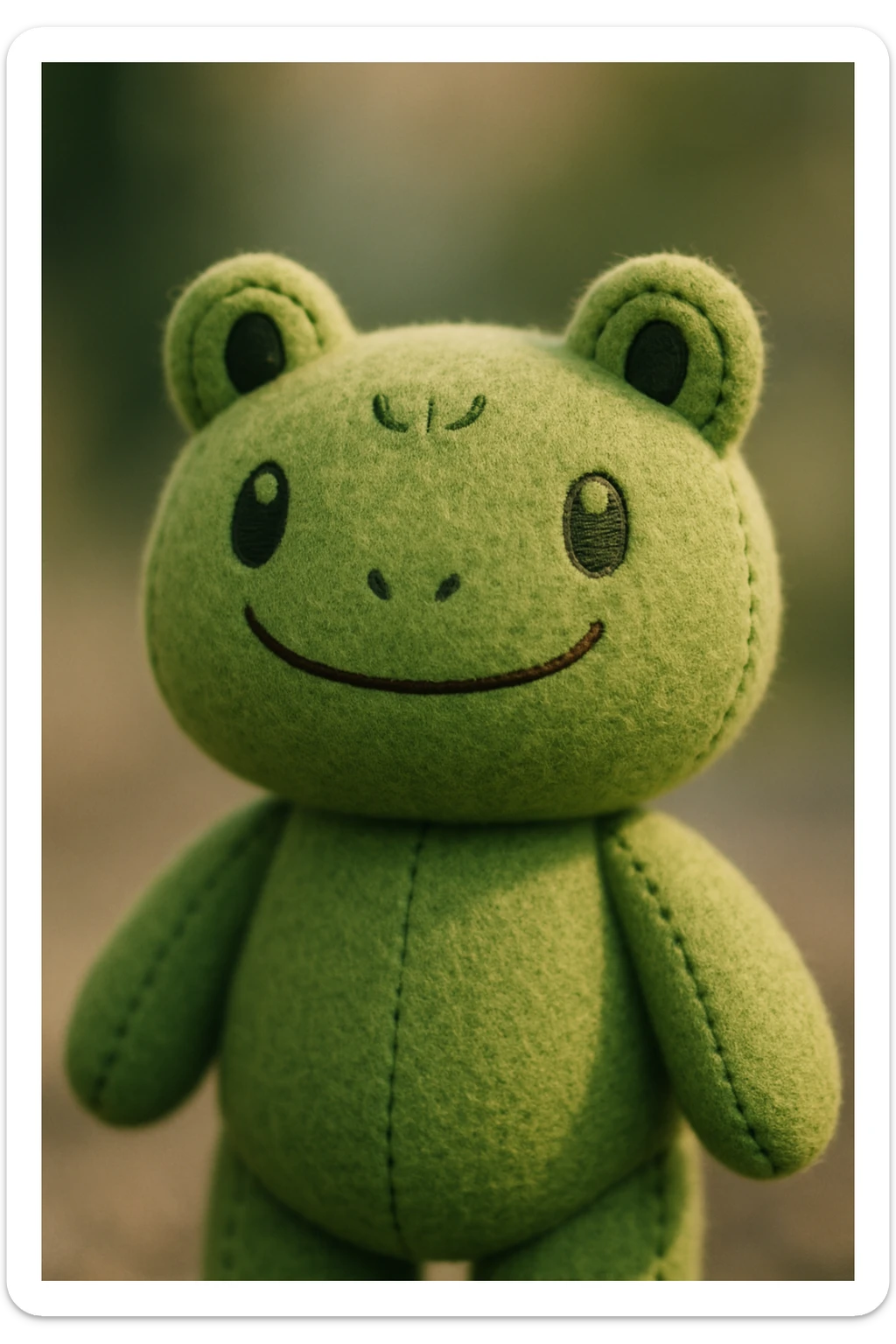 plush toy with a green teddy bear body and a frog's head, soft and cuddly, cute and friendly expression sticker