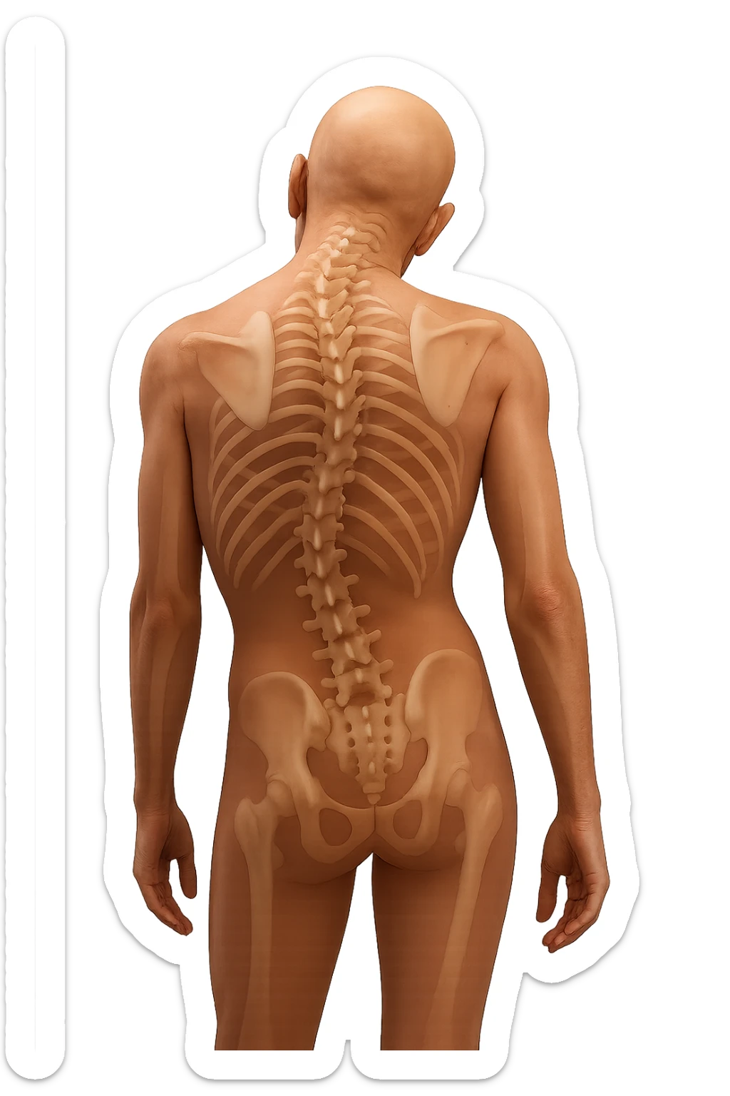 un corpo umano anatomico con spina dorsale anatomica realistica in evidenza e postura storta, iperrealistico 4k sticker