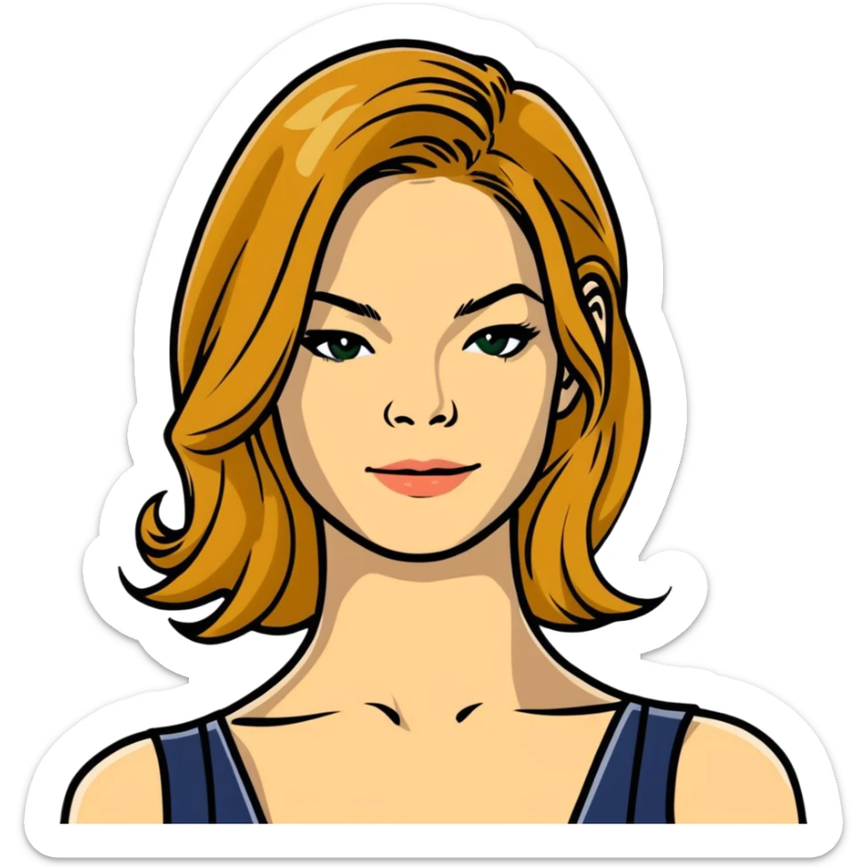 Michelle Monaghan with honey blonde hair on Christmas holiday sticker