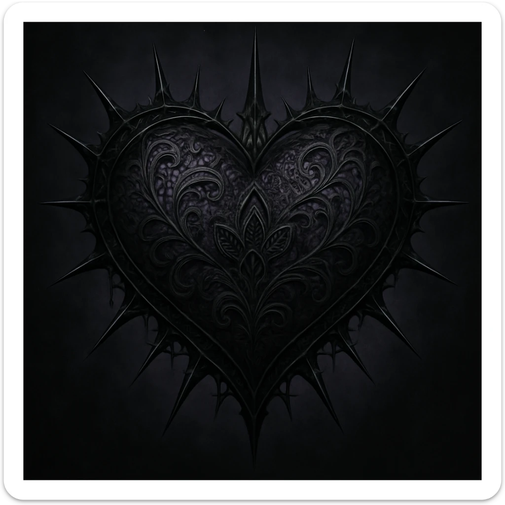 gothic style heart with lace and spikes, black and purple color scheme sticker