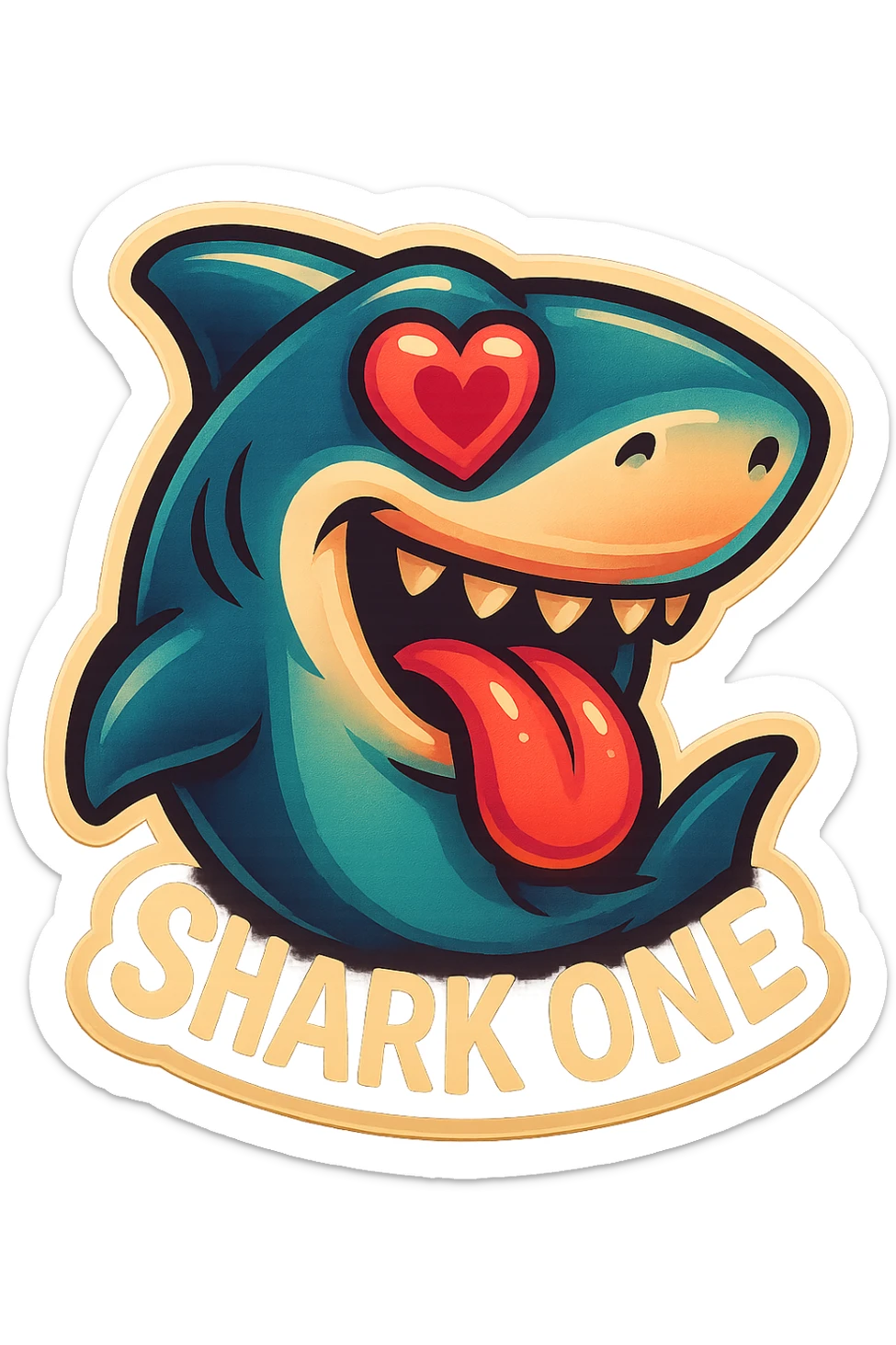 mouth open with tongue out
heart shaped eye
add the words “ Shark One " in White sticker
