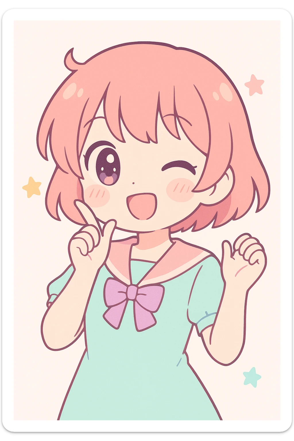 anime girl, cute, playful expression, vibrant colors, short hair, blushing cheeks sticker