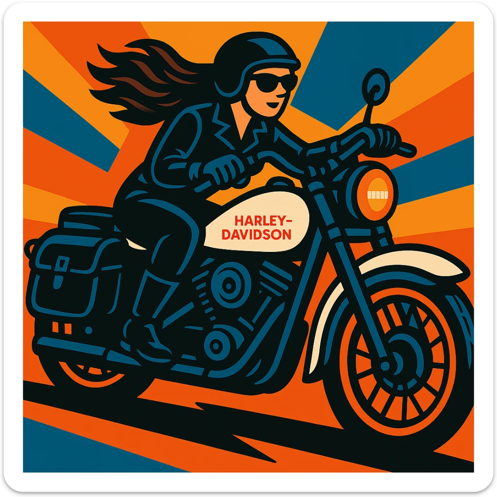 Add black leather saddle bags to the motorcycle, keep the vibrant toon style and all original details. sticker