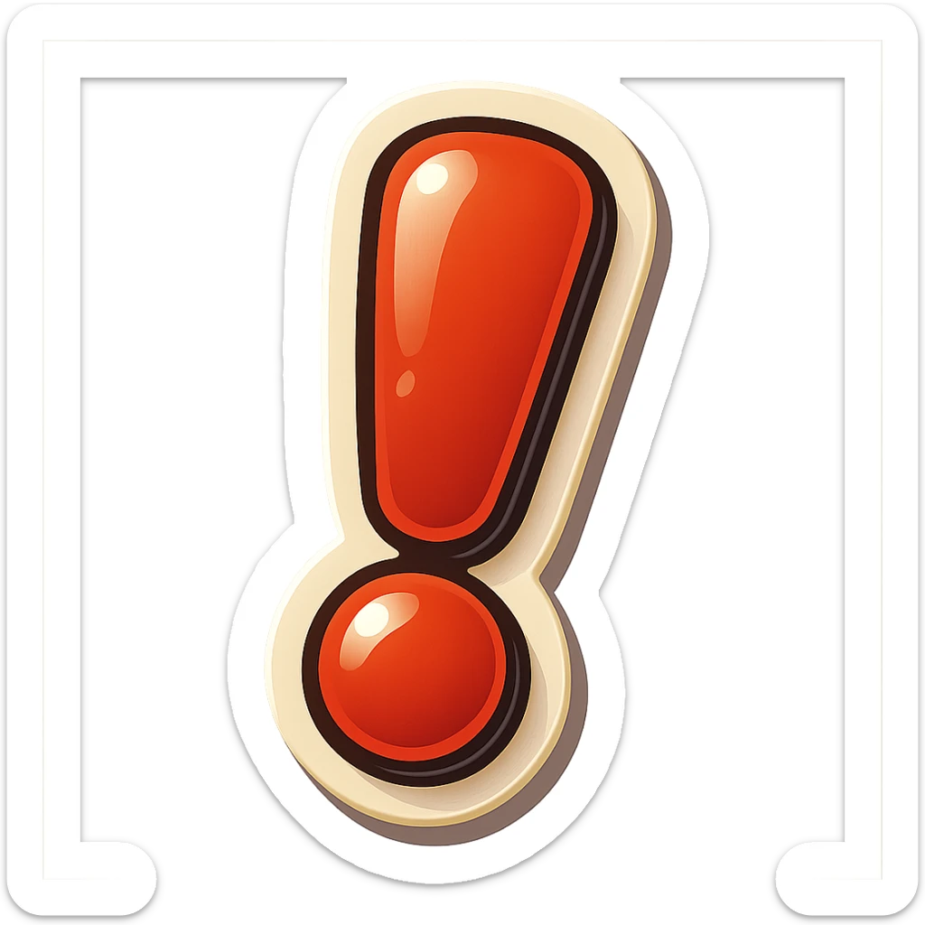 cartoon style sticker of a single exclamation mark symbol, simple and clear, no text sticker