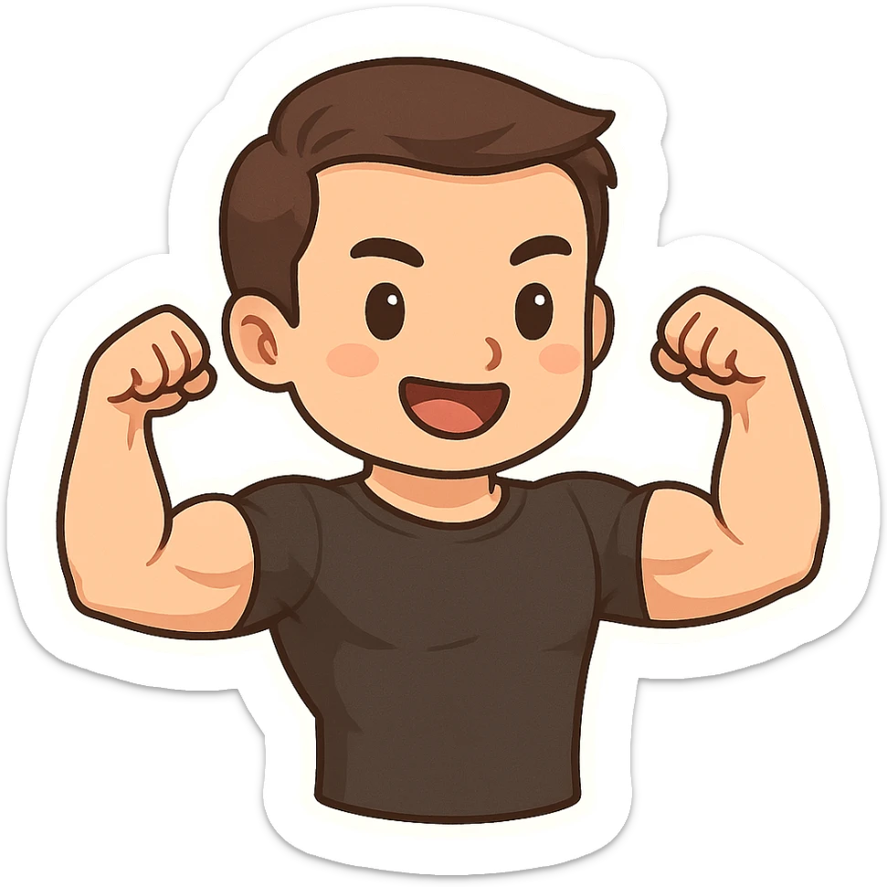 Fitness trainer shows the biceps at full length sticker