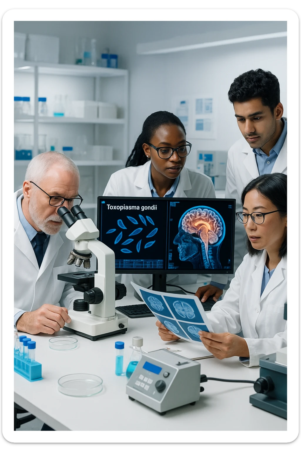 scienziati che studiano il toxoplasma gondii e le reazioni al cervello su umani sticker