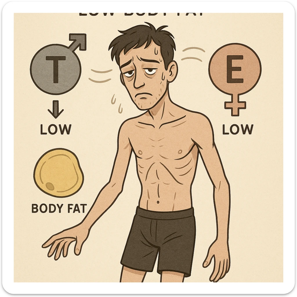 Uomo con squilibri ormonali a causa dei grassi bassi nel corpo e ha testosterone ed estrogeni bassi sticker