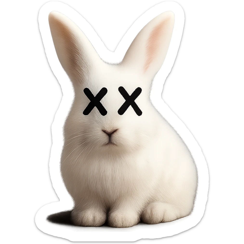 Overlay cartoon X's on the eyes in the exact same style and position as the deer image, referencing the deer for the X style. Keep everything else 100% identical—pose, style, lighting, and details. Make the background transparent. sticker