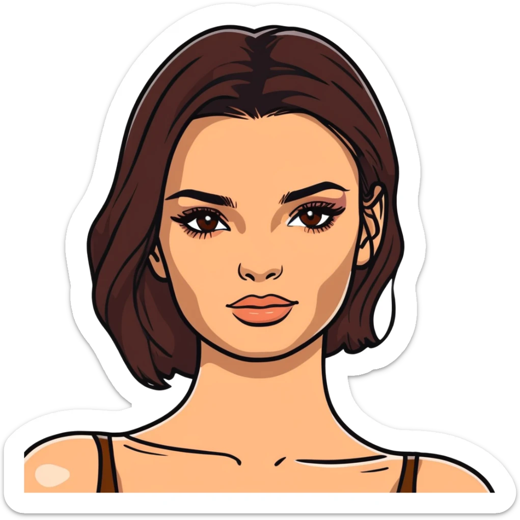 Emily Ratajkowski, glamorous model with dark brown hair, brown eyes, perfect eyebrows sticker