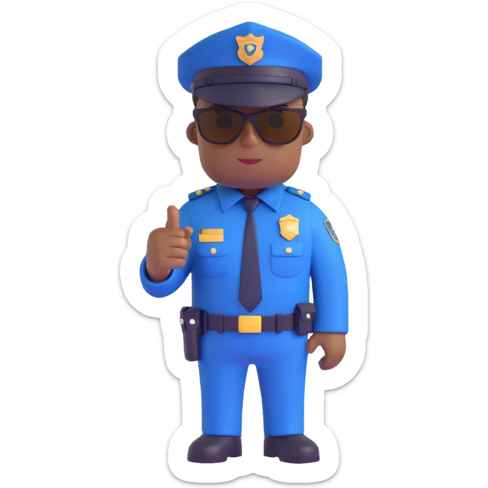 black police officer in a dark blue uniform, brown sunglasses, no hat, simple background sticker