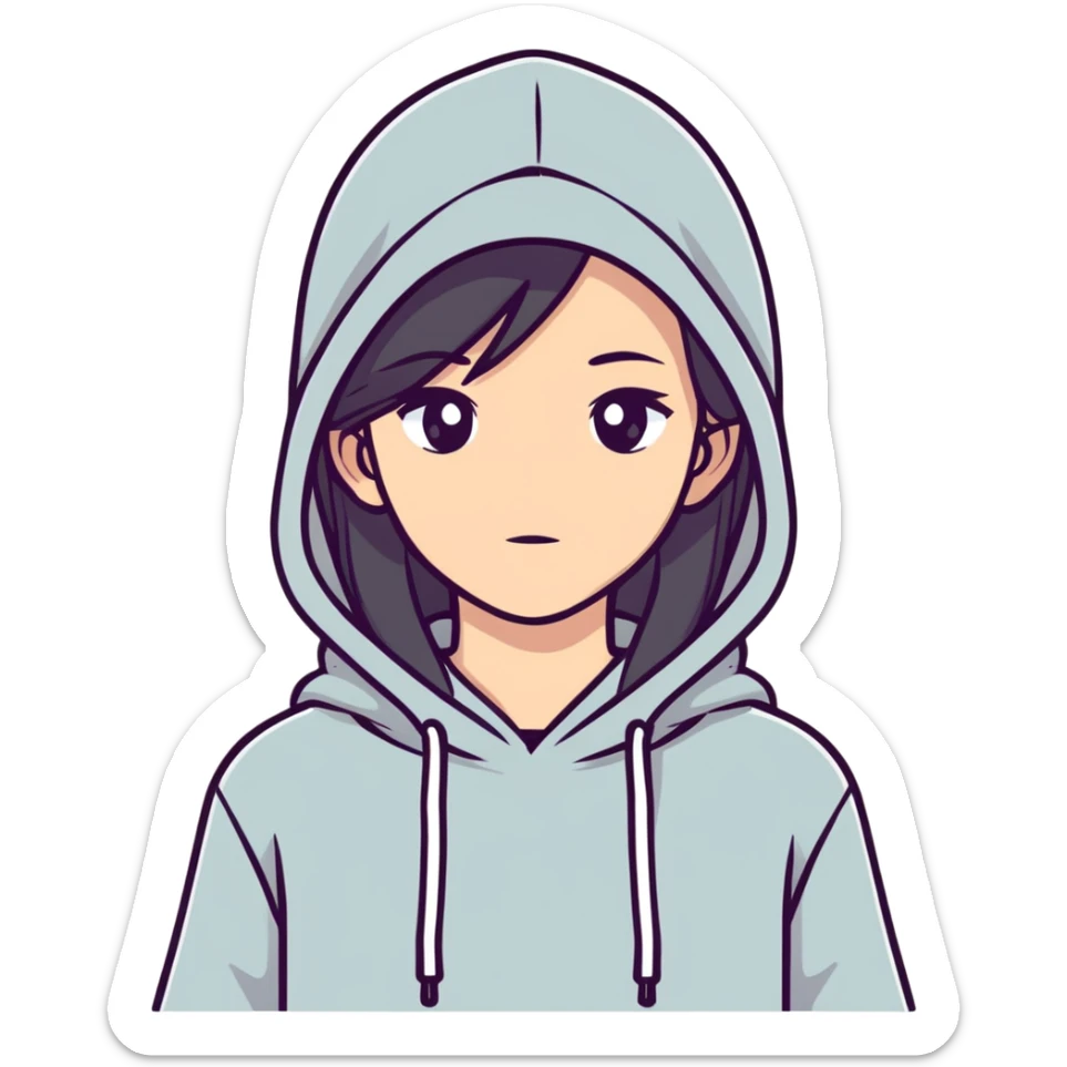Girl with straight hair and hoodie  sticker