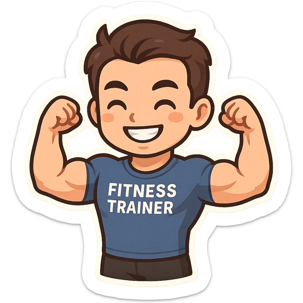 Fitness trainer shows the biceps at full length sticker
