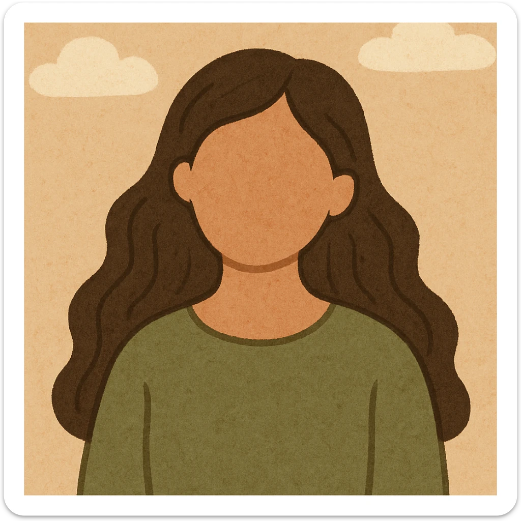 faceless Asian woman with long wavy hair, minimalist flat color style sticker