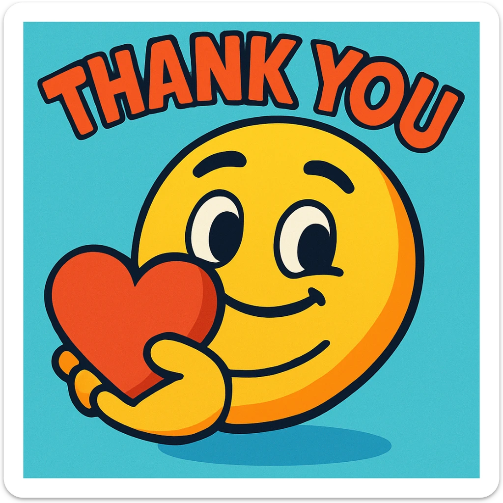 vibrant cartoon emoji giving a heart with 'thank you' text sticker