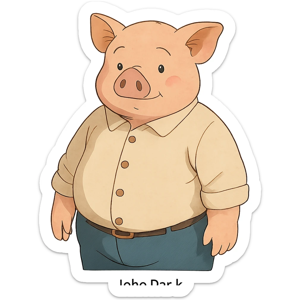 gentle and whimsical character named John Porjk in ghibli style sticker