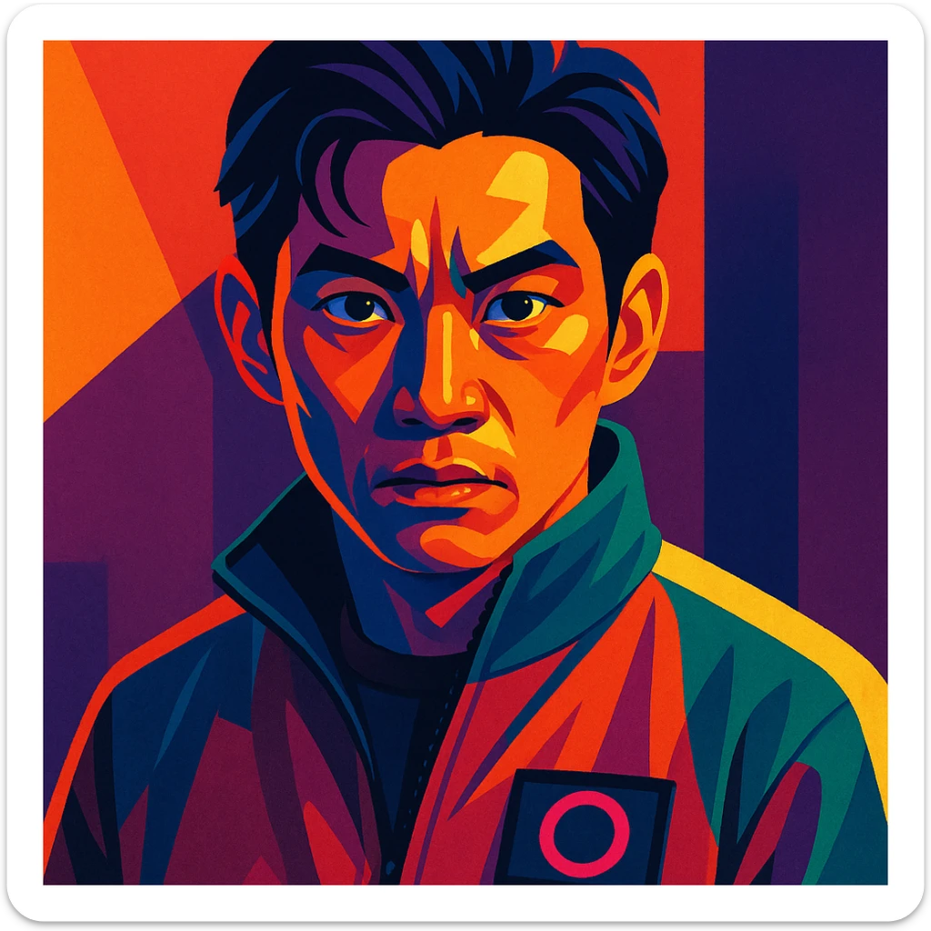 Another Squid Game Season 2 character, individual portrait, vibrant style, detailed face, unique outfit, dramatic lighting sticker