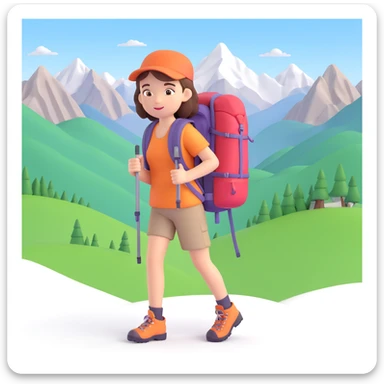 girl back packing mountains in background, close up pose sticker