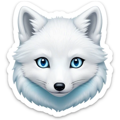 Cinematic Noble Arctic Fox Portrait Emoji, Poised and regal, with a compact, agile build and a luxurious, pure white Fur accented by a subtle hint of icy blue, deep-set soulful piercing eyes, Simplified yet sharp and sophisticated features, highly detailed, glowing with a soft, dignified glow, high shine, intelligent and cunning, stylized with an air of arctic elegance, focused and attentive, soft glowing outline, capturing the essence of a watchful and confident fox, so majestic it feels as though it could dash out of the screen with effortless authority! sticker
