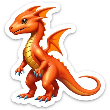 Cute Shiny Orange iridescent Guilmon-Salandit-Fakémon-hybrid-creature (full body)  sticker