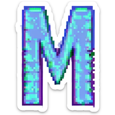 pixel art letter M, outlined with bright colors, reminiscent of classic arcade fonts sticker