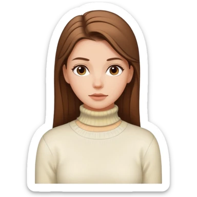 Chica blanca, pelo castaño muy largo recogido, jersey de invierno iniqui de cuello vuelto sticker