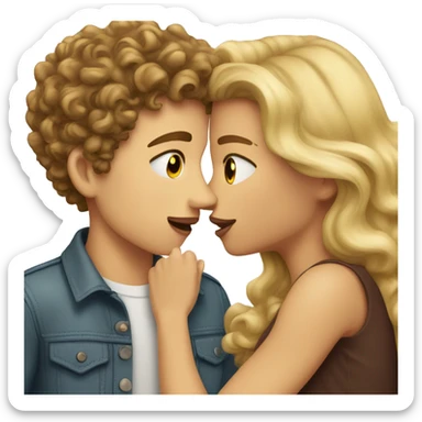 girl with blond strait hair kissing a boy with brown hair that is curly sticker