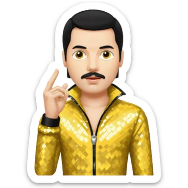 Freddie Mercury with black hair, yellow sequin outfit sticker
