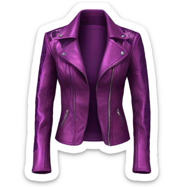 Realistic isolated side view of a metallic magenta open leather jacket with a purple lace camisole underneath it. sticker