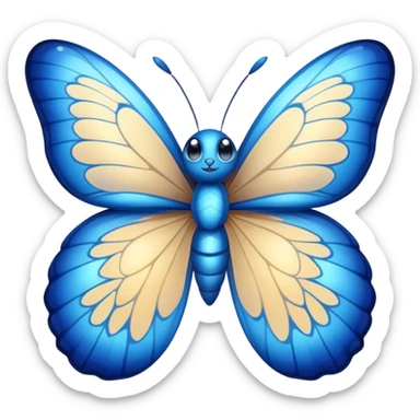 Cinematic Realistic Cute Blue Butterfly Portrait Emoji, Head tilted playfully and inquisitively, featuring beautifully patterned sapphire wings with intricate venation and a charming, petite body with round, sparkling eyes full of gentle curiosity, rendered with lifelike detail and warm natural highlights, high shine, affectionate and spirited, styled with a touch of whimsical garden magic, soft glowing outline, capturing the essence of a mischievous yet lovable blue butterfly that seems ready to flutter playfully into your arms! sticker