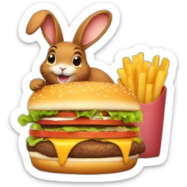 Brown Bunny eating burger sticker