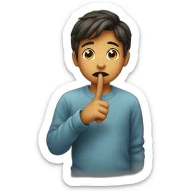 A boy with his finger in his mouth making the silence sign sticker