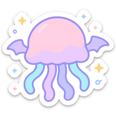 Remove background, keep kawaii style jellyfish with no face, pastel dreamy colors, small bat wings, whimsical atmosphere, transparent background sticker