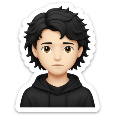 Menino de 15 anos de cabelo preto ondulado volumoso e de roupa preta sticker